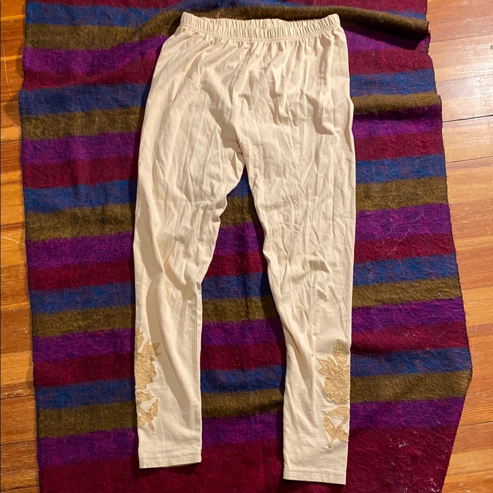 April Cornell leggings with beautiful appliqué embroidery. Never worn